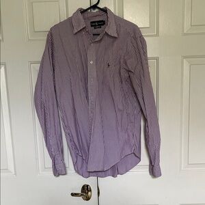 Ralph Lauren Men's Purple and White Striped Dress Shirt